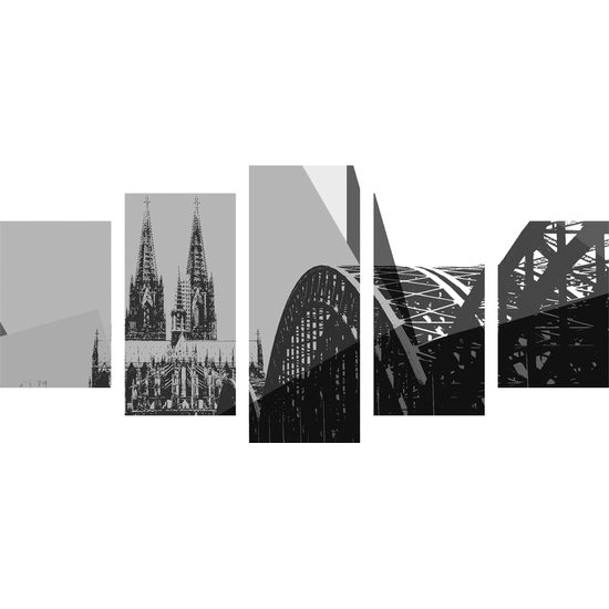 5-dielny obraz Kolínsky most v čiernobielom prevedení