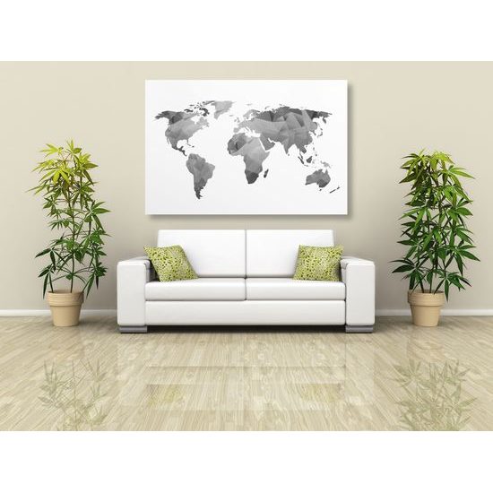 Obraz abstraktná mapa tvorená polygonmi v čiernobielom prevedení