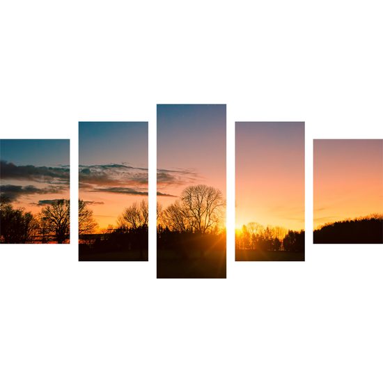 5-dielny obraz západ slnka nad malebnou krajinkou