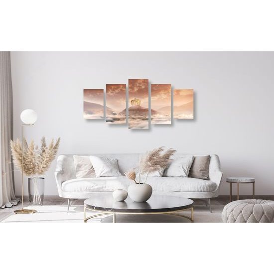 5-dielny obraz domček z tekvice na vrchole hory