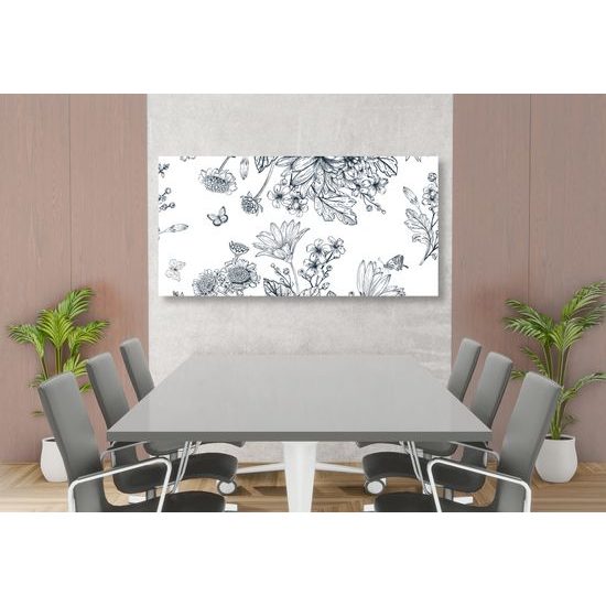 Obraz minimalistické kvety v čiernobielom prevedení