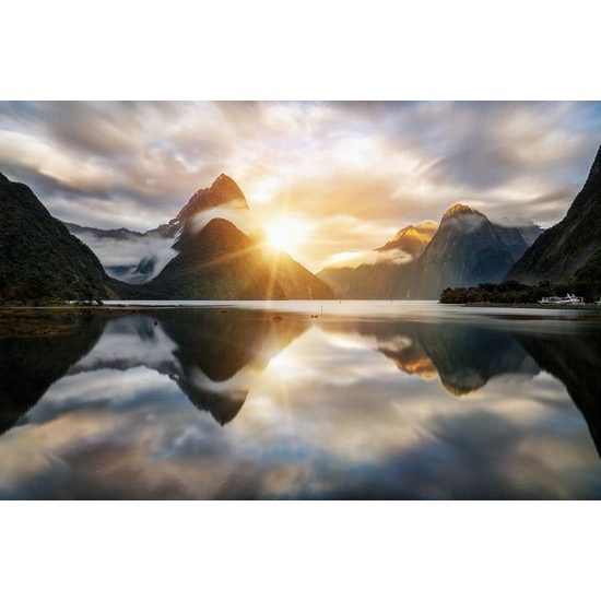 Fototapeta východ slnka nad jazerom na Novom Zélande