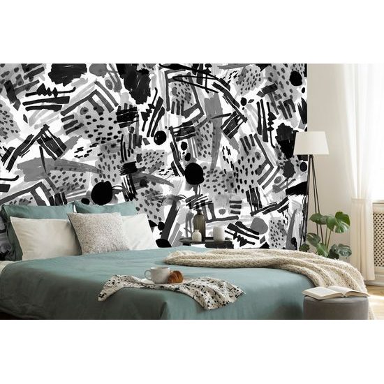 Zaujímavá čiernobiela samolepiaca tapeta abstrakcia v pop art štýle
