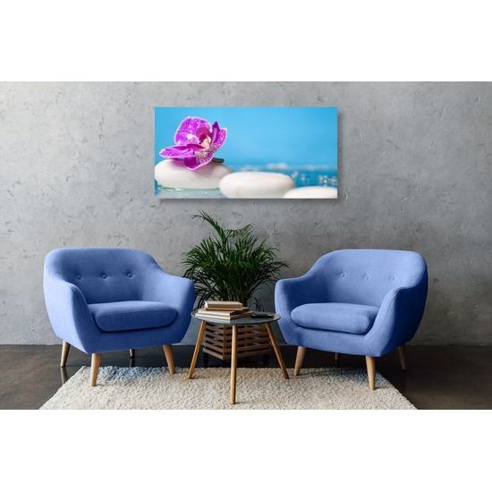 Obraz zaujímavé biele Zen kamene a kvet orchidei