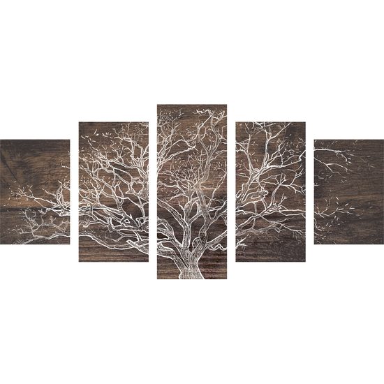 5-dielny obraz impozantný strom na drevenom pozadí