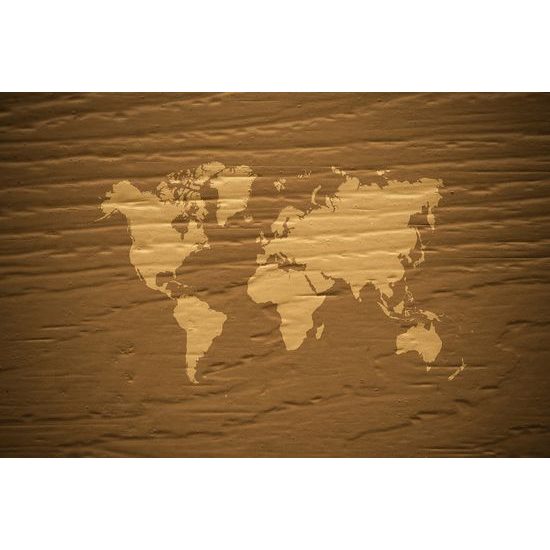Samolepiaca tapeta hnedá mapa na drevenom pozadí