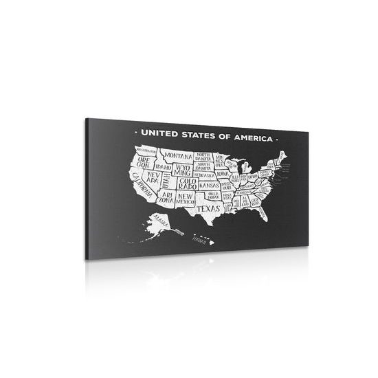 Obraz moderná mapa USA v čiernobielom prevedení
