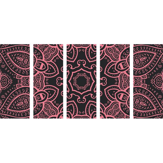 5-dielny obraz Mandala v indickom štýle v ružovom prevedení