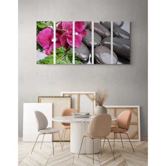 5-dielny obraz wellness zátišie a kvet orchidey