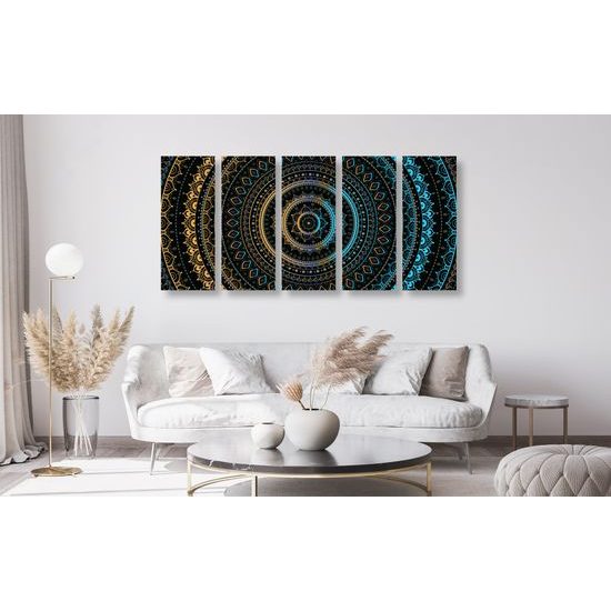 5-dielny obraz krásna modro zlatá Mandala