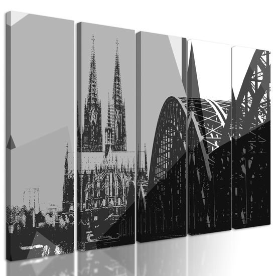 5-dielny obraz čiernobiely nemecký Kolín v pop art štýle