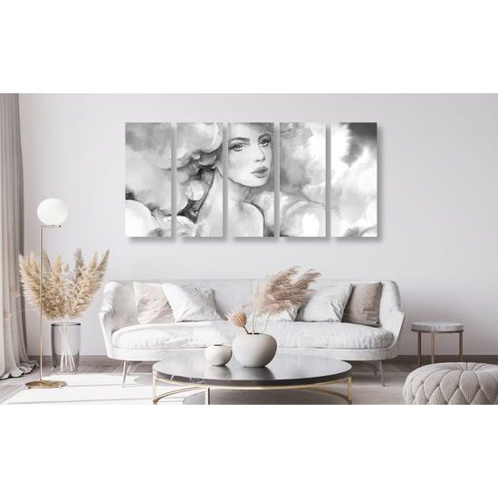 5-dielny obraz nežnosť ženy v čiernobielom prevedení