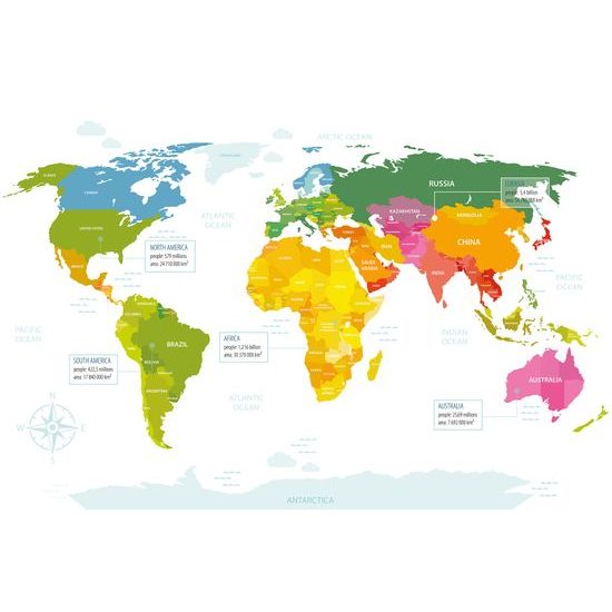 Obraz na korku pútavá mapa sveta v okúzľujúcom farbenom prevedení