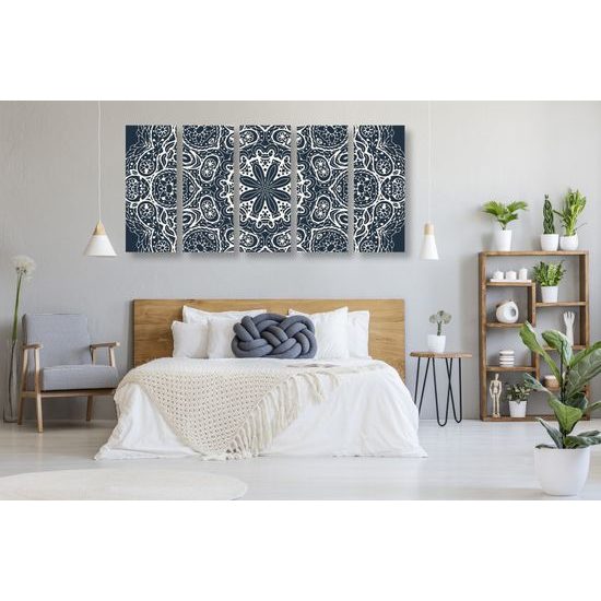 5-dielny obraz Mandala v tmavomodrom štýle