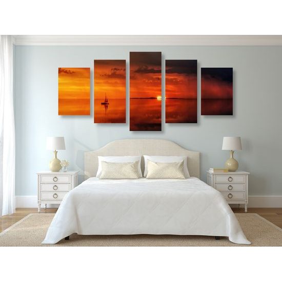 5-dielny obraz loďka a nádherný západ slnka