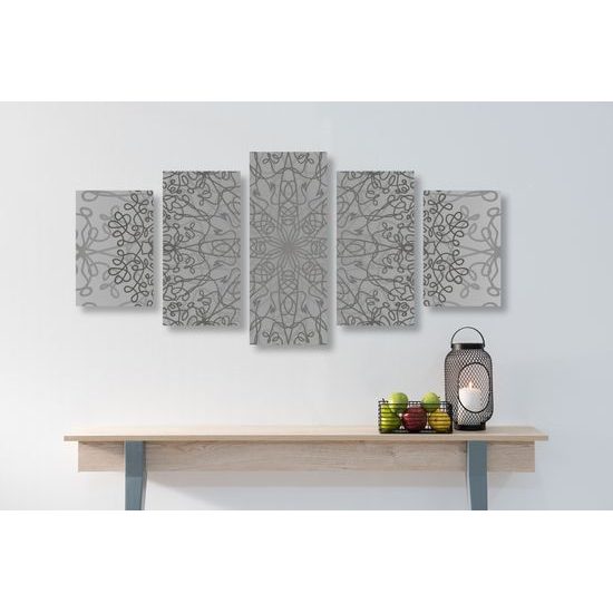 5-dielny obraz sivá umelecká abstrakcia
