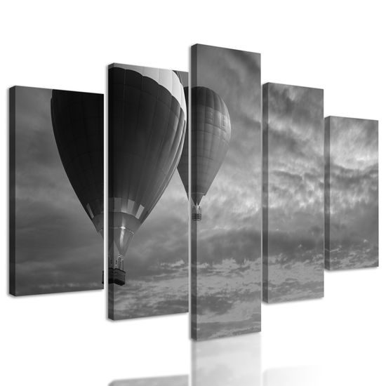 5-dielny obraz romatický let balónom v čiernobielom prevedení
