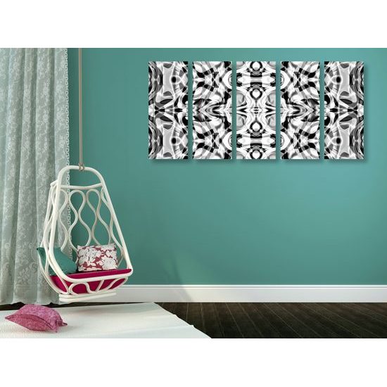 5-dielny obraz hypnotická abstrakcia v čiernobielom prevedení