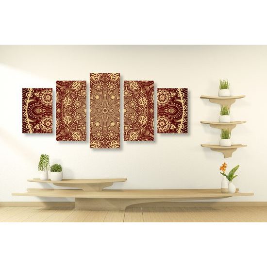 5-dielny obraz bordová luxusná Mandala