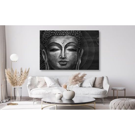 Obraz meditujúci Budha v čiernobielom prevedení