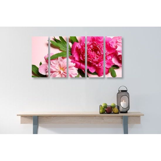 5-dielny obraz pôvabné ružové pivónie