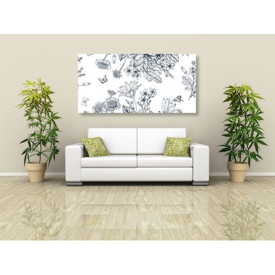 Obraz minimalistické kvety v čiernobielom prevedení