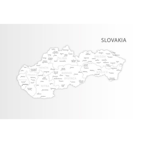 Samolepiaca tapeta podrobná mapa Slovenskej republiky v čiernobielom prevdení