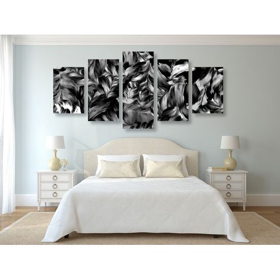 5-dielny obraz maľované pestrofarebné kvety v čiernobielom prevedení