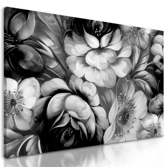 Obraz abstraktná maľba kvetín v čiernobielom prevedení
