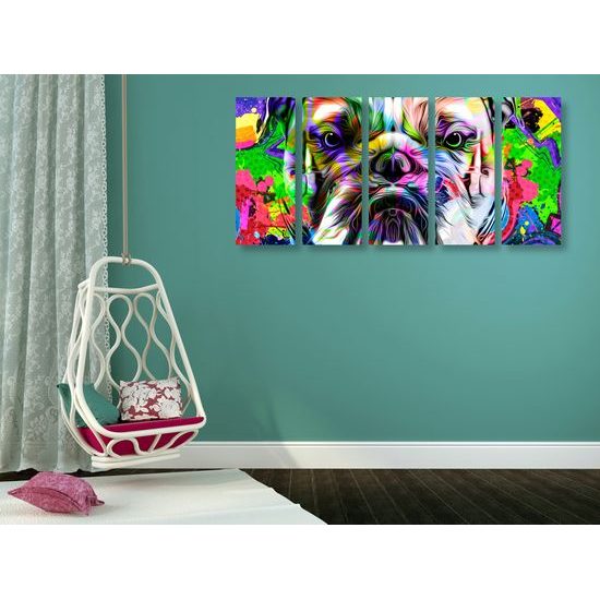 5-dielny obraz buldog v pop art prevedení