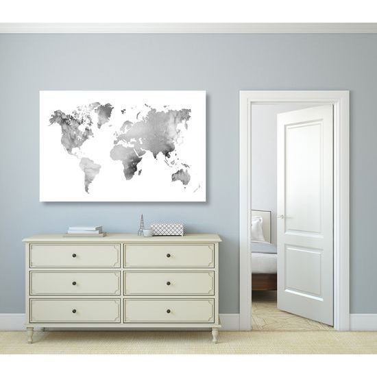Obraz nádherná akvarelová mapa sveta v čiernobielom prevedení