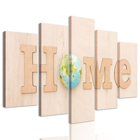 5-dielny obraz nápis home a planéta zem