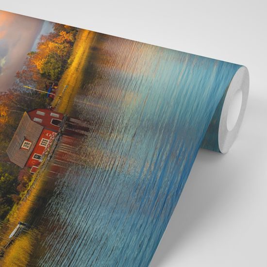 Samolepiaca fototapeta chatka pri jazere