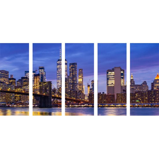 5-dielny obraz nočný pohľad na most Brooklyn