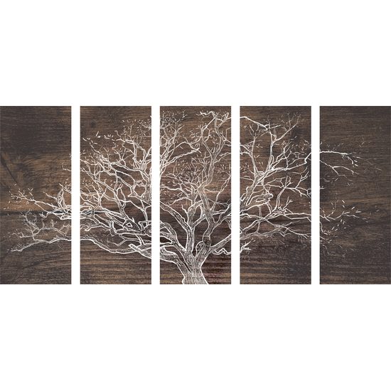 5-dielny obraz majestátny strom na drevenom pozadí