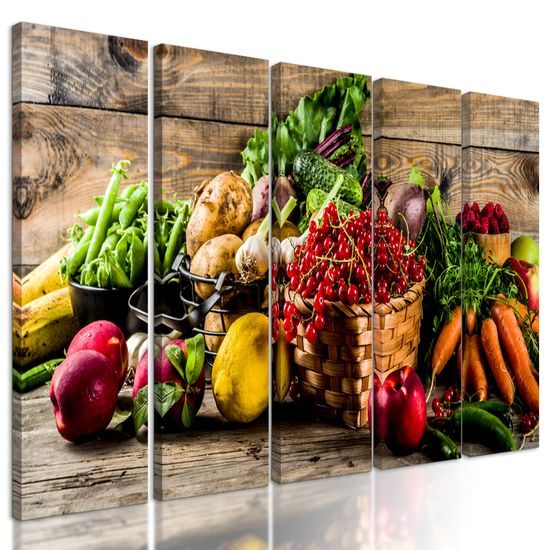 5-dielny obraz zmes čerstvého ovocia a zeleniny