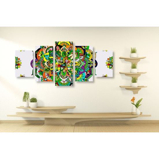 5-dielny obraz zelená vintage Mandala