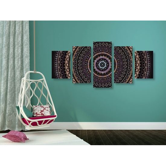 5-dielny obraz zaujímavá Mandala vo fialových farbách