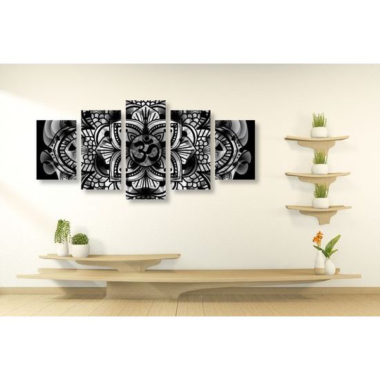 5-dielny obraz čiernobiela abstraktná Mandala