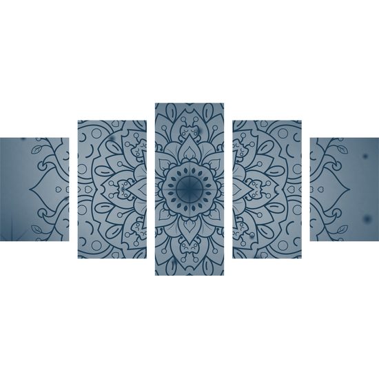 5-dielny obraz tmavomodrá Mandala na šedom pozadí