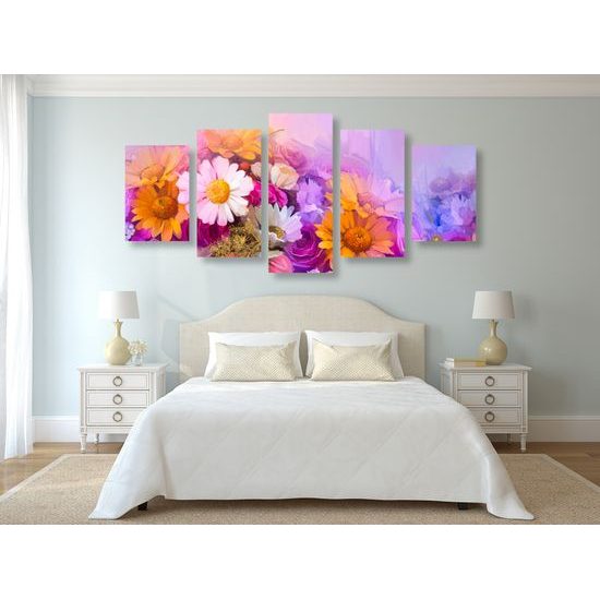 5-dielny obraz umelecká maľba pestrofarebných kvetov