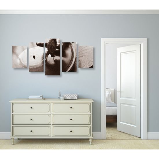 5-dielny obraz historický gramofón vo vintage prevedení