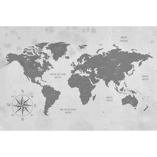 Obraz na korku jednoduchá mapa sveta v čiernobielom prevedení