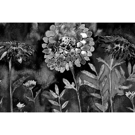 Obraz čiernobiela olejomaľba kvetov