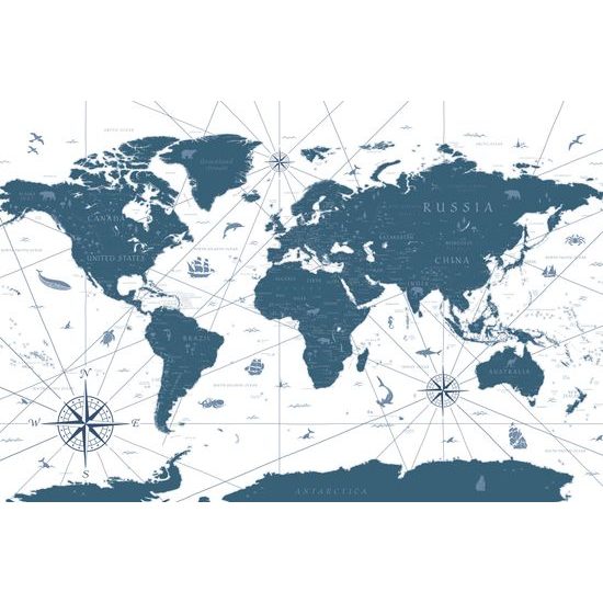 Obraz na korku mapa sveta s historickým nádychom v modrom prevedení