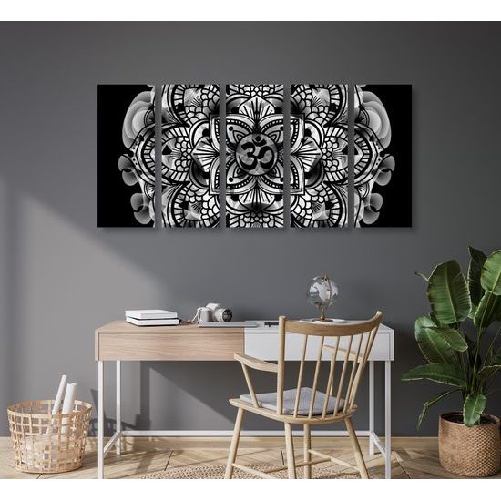 5-dielny obraz čiernobiela abstraktná Mandala