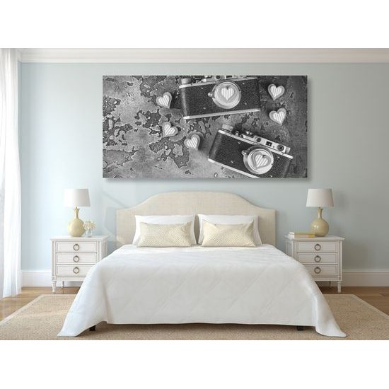 Obraz dva historické fotoaparáty v čiernobielom prevedení