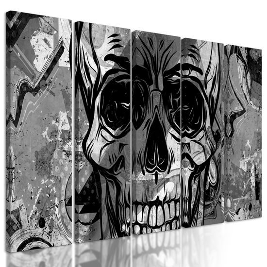 5-dielny obraz abstraktná lebka v čiernobielom prevedení