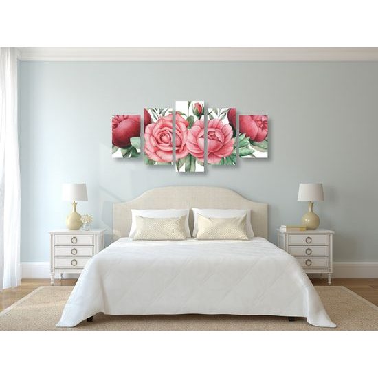 5-dielny obraz nežné splynutie ruží a listov