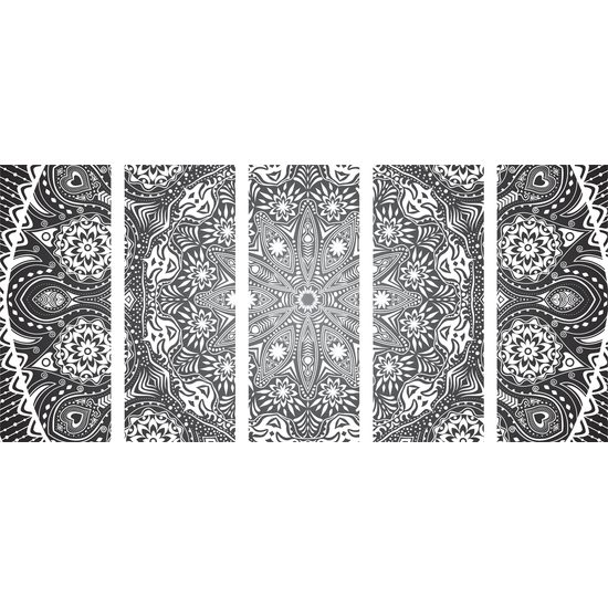 5-dielny obraz čiernobiela luxusná Mandala